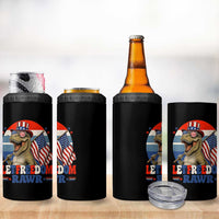 Red White Blue Dinosaur Pride 4 in 1 Can Cooler Tumbler Let Freedom Rawr