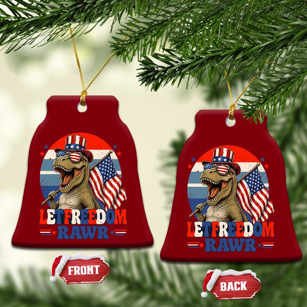 Red White Blue Dinosaur Pride Ceramic Ornament Let Freedom Rawr