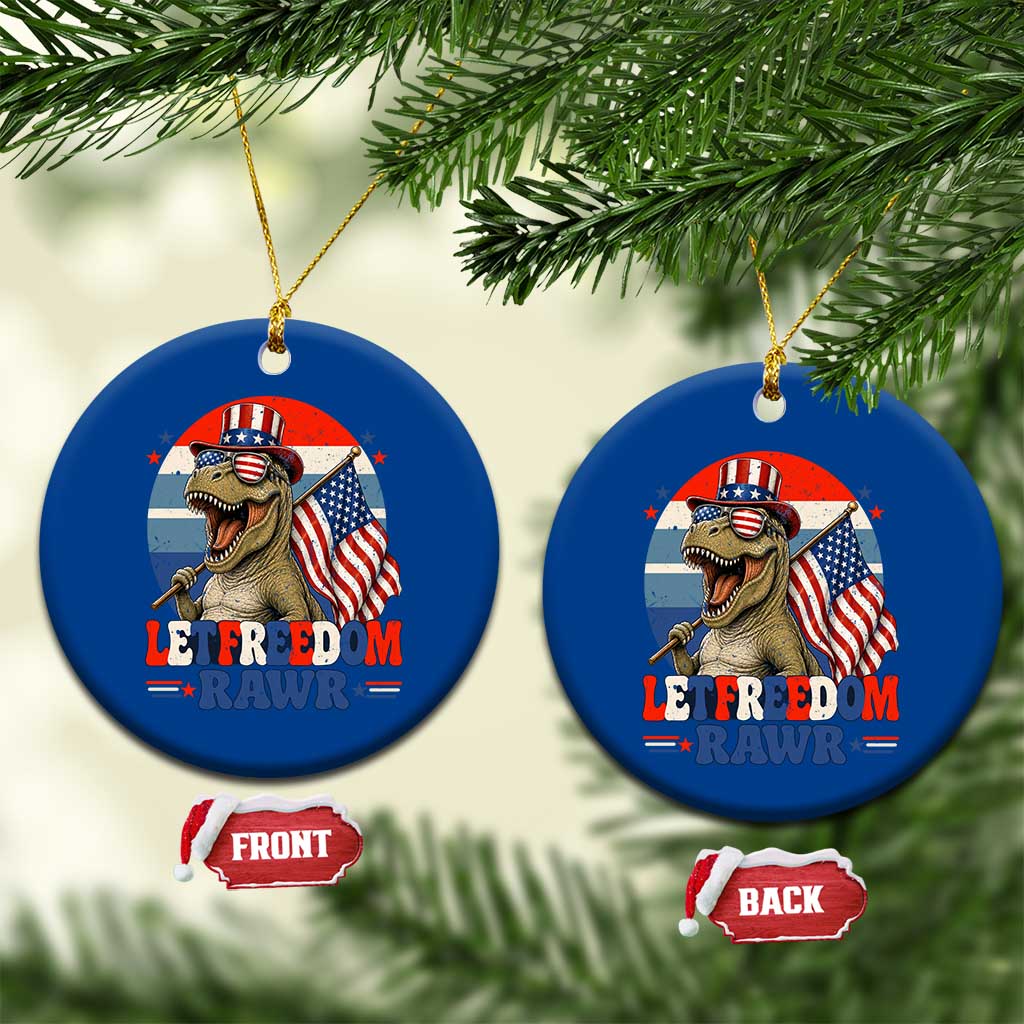Red White Blue Dinosaur Pride Ceramic Ornament Let Freedom Rawr