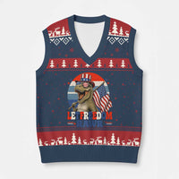 Red White Blue Dinosaur Pride V-Neck Knit Sweater Vest Let Freedom Rawr