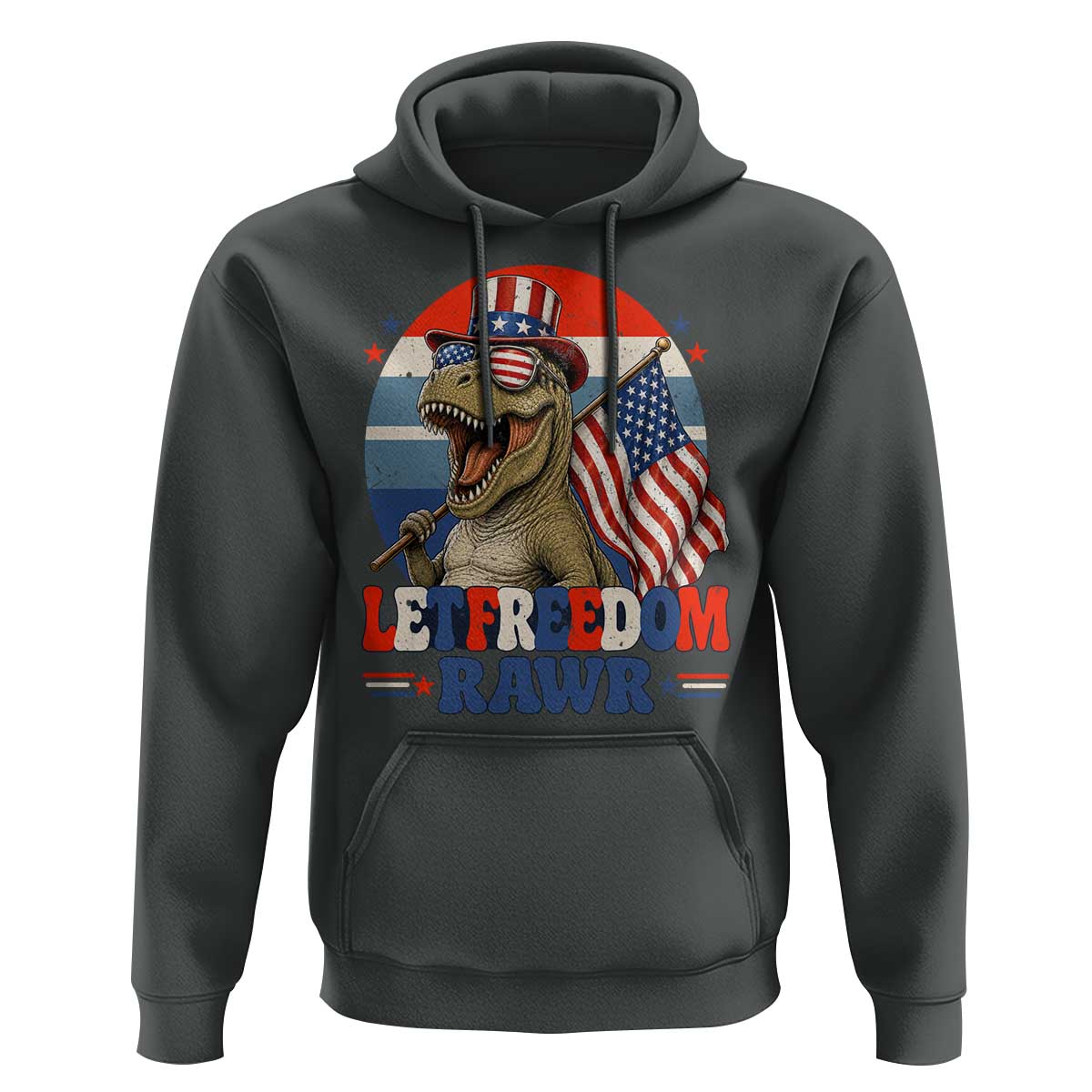 Red White Blue Dinosaur Pride Hoodie Let Freedom Rawr