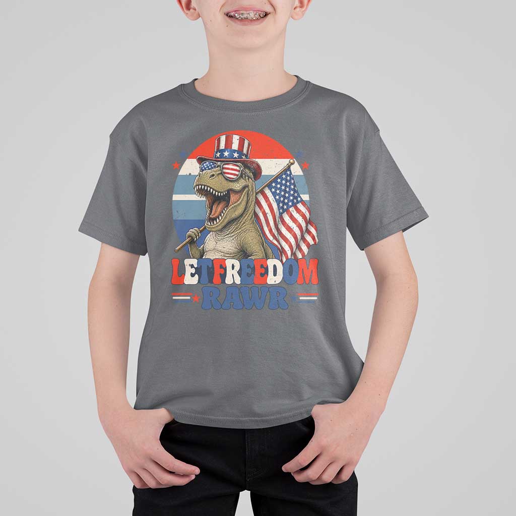 Red White Blue Dinosaur Pride T Shirt For Kid Let Freedom Rawr