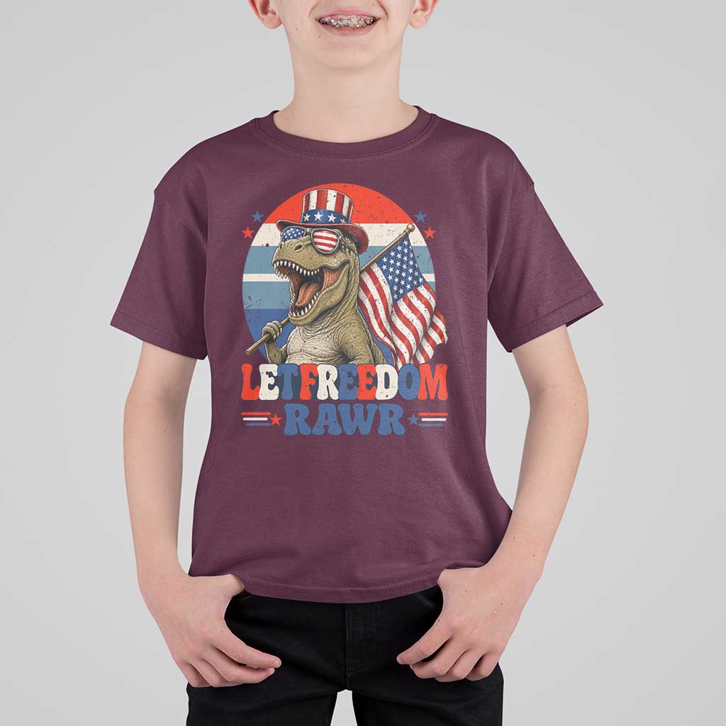 Red White Blue Dinosaur Pride T Shirt For Kid Let Freedom Rawr