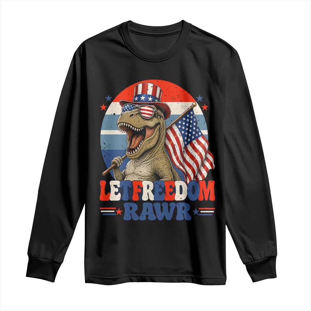 Red White Blue Dinosaur Pride Long Sleeve Shirt Let Freedom Rawr