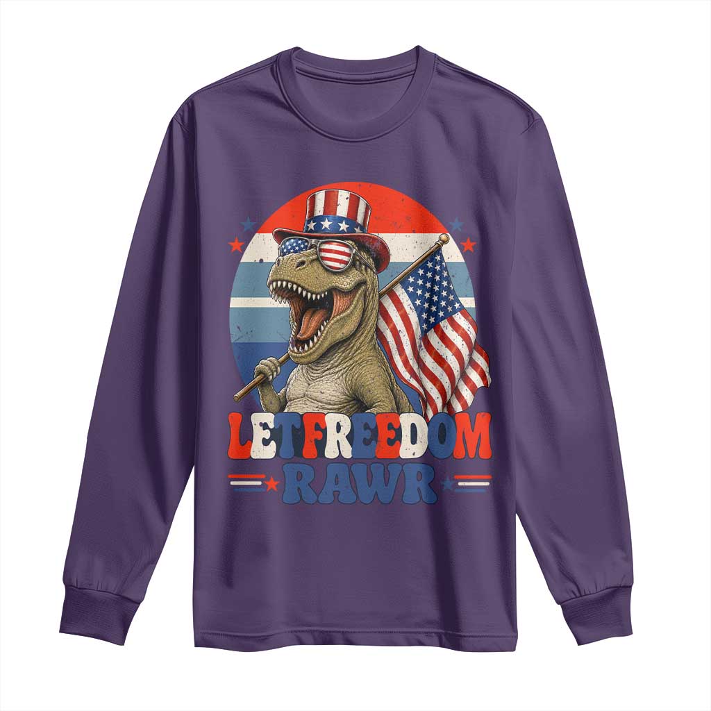 Red White Blue Dinosaur Pride Long Sleeve Shirt Let Freedom Rawr