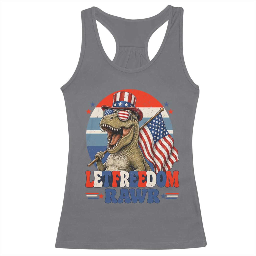 Red White Blue Dinosaur Pride Racerback Tank Top Let Freedom Rawr