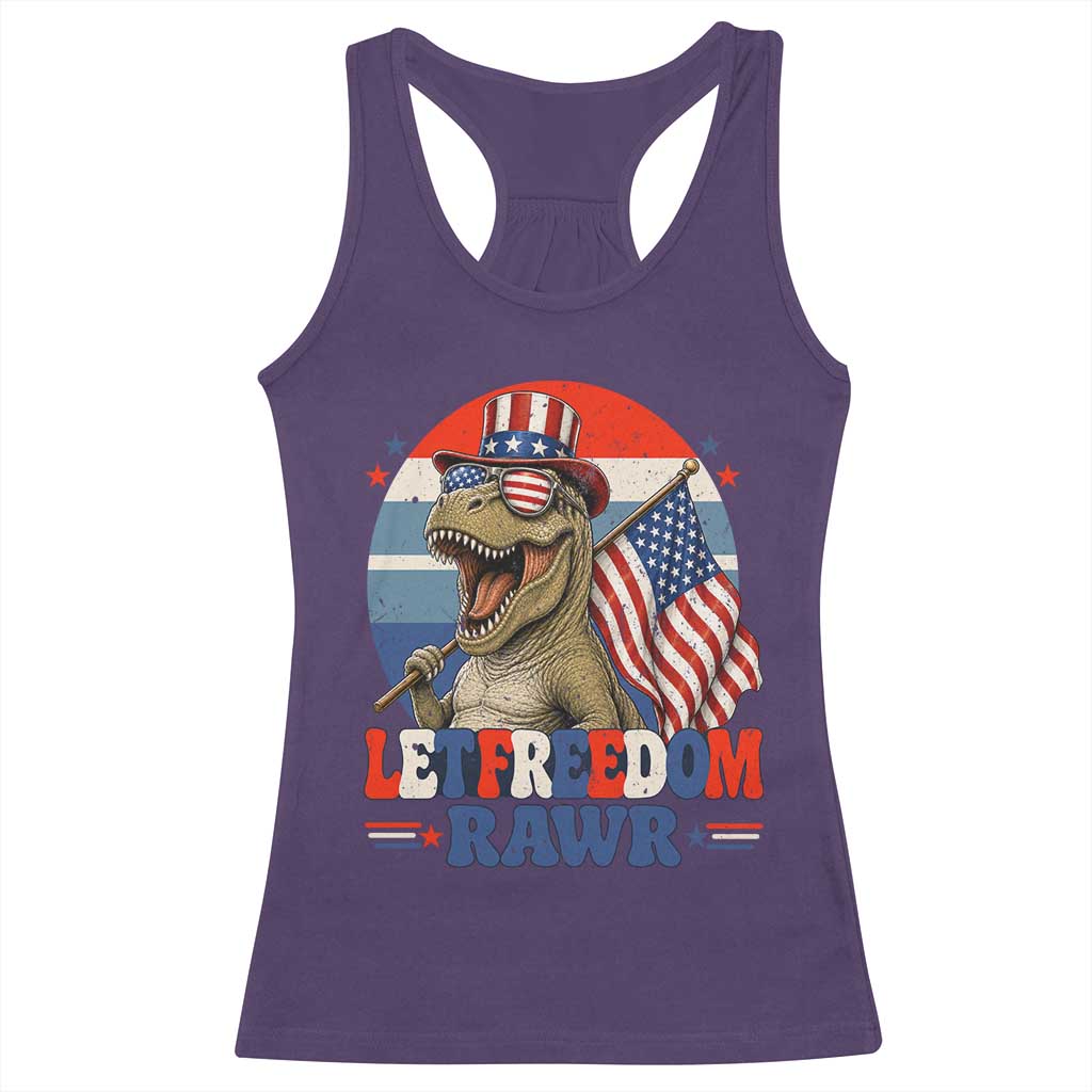 Red White Blue Dinosaur Pride Racerback Tank Top Let Freedom Rawr