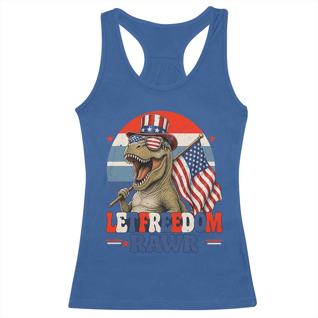 Red White Blue Dinosaur Pride Racerback Tank Top Let Freedom Rawr