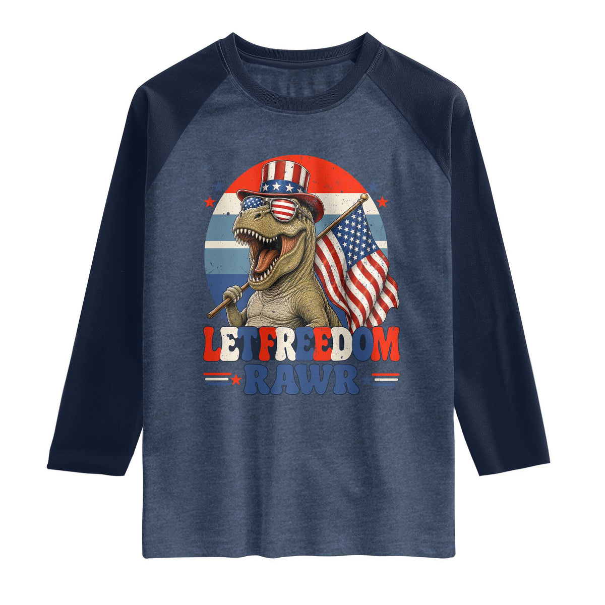 Red White Blue Dinosaur Pride Raglan Shirt Let Freedom Rawr