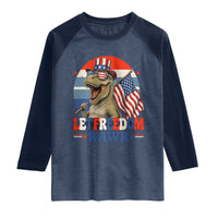 Red White Blue Dinosaur Pride Raglan Shirt Let Freedom Rawr