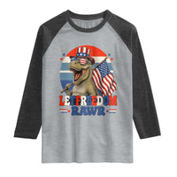 Red White Blue Dinosaur Pride Raglan Shirt Let Freedom Rawr