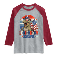 Red White Blue Dinosaur Pride Raglan Shirt Let Freedom Rawr