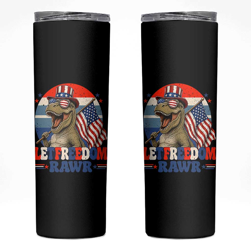Red White Blue Dinosaur Pride Skinny Tumbler Let Freedom Rawr