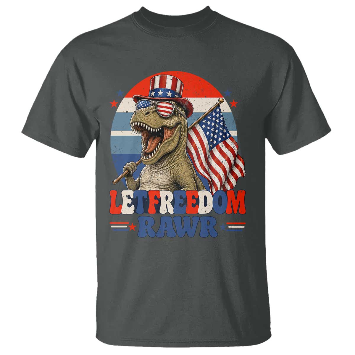 Red White Blue Dinosaur Pride T Shirt Let Freedom Rawr
