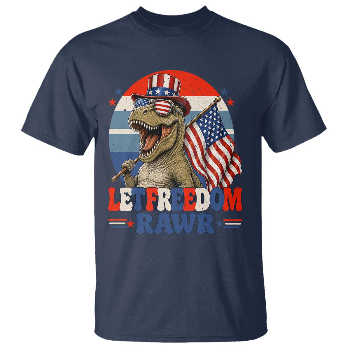 Red White Blue Dinosaur Pride T Shirt Let Freedom Rawr