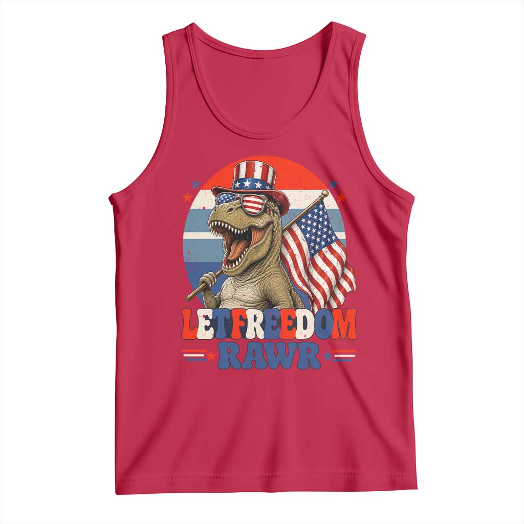 Red White Blue Dinosaur Pride Tank Top Let Freedom Rawr