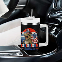 Red White Blue Dinosaur Pride Tumbler With Handle Let Freedom Rawr