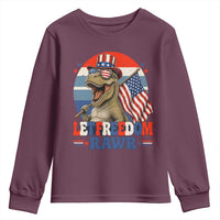 Red White Blue Dinosaur Pride Youth Sweatshirt Let Freedom Rawr