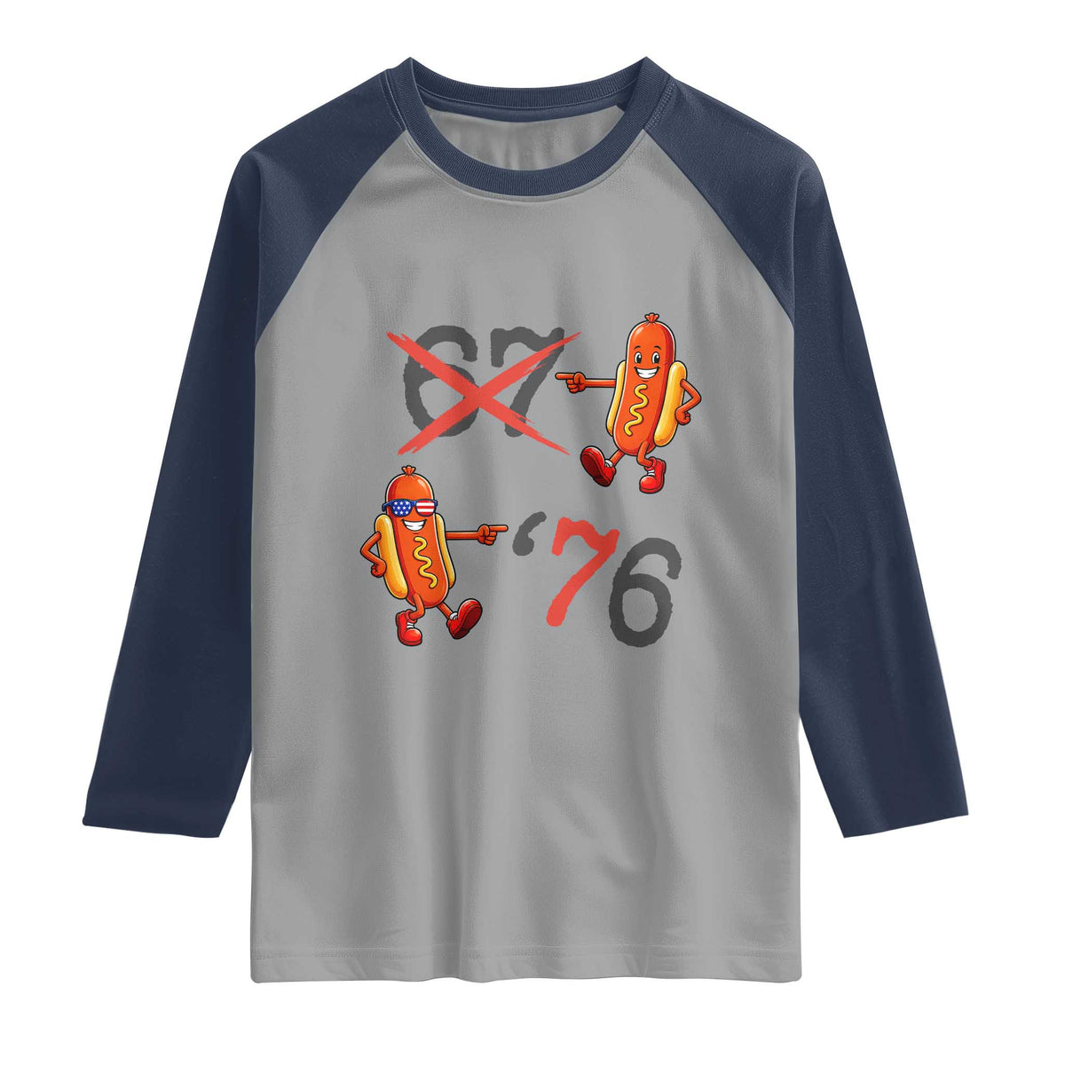 Funny 67 Meme Hot Dog Lover Raglan Shirt USA 250 BBQ Celebration