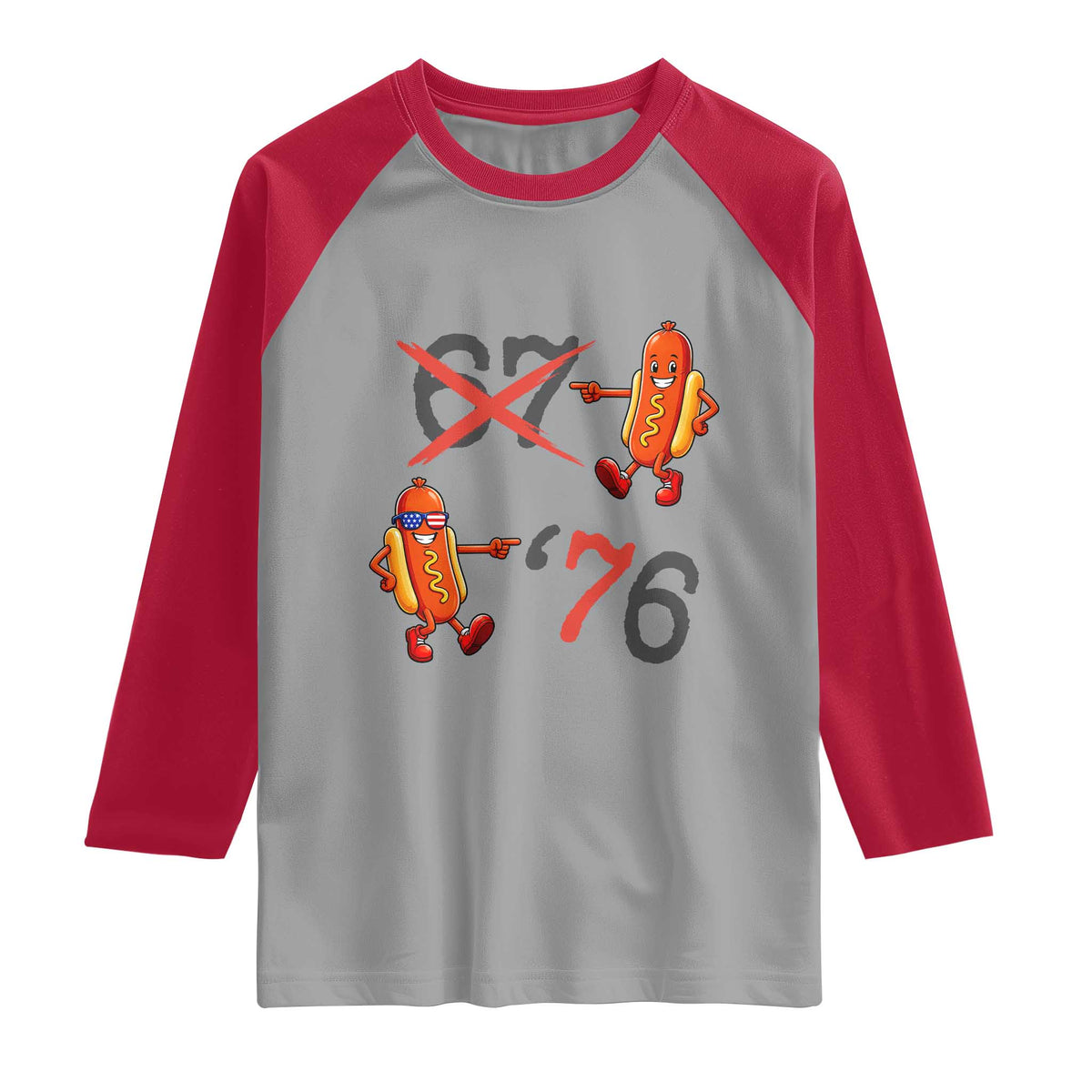 Funny 67 Meme Hot Dog Lover Raglan Shirt USA 250 BBQ Celebration