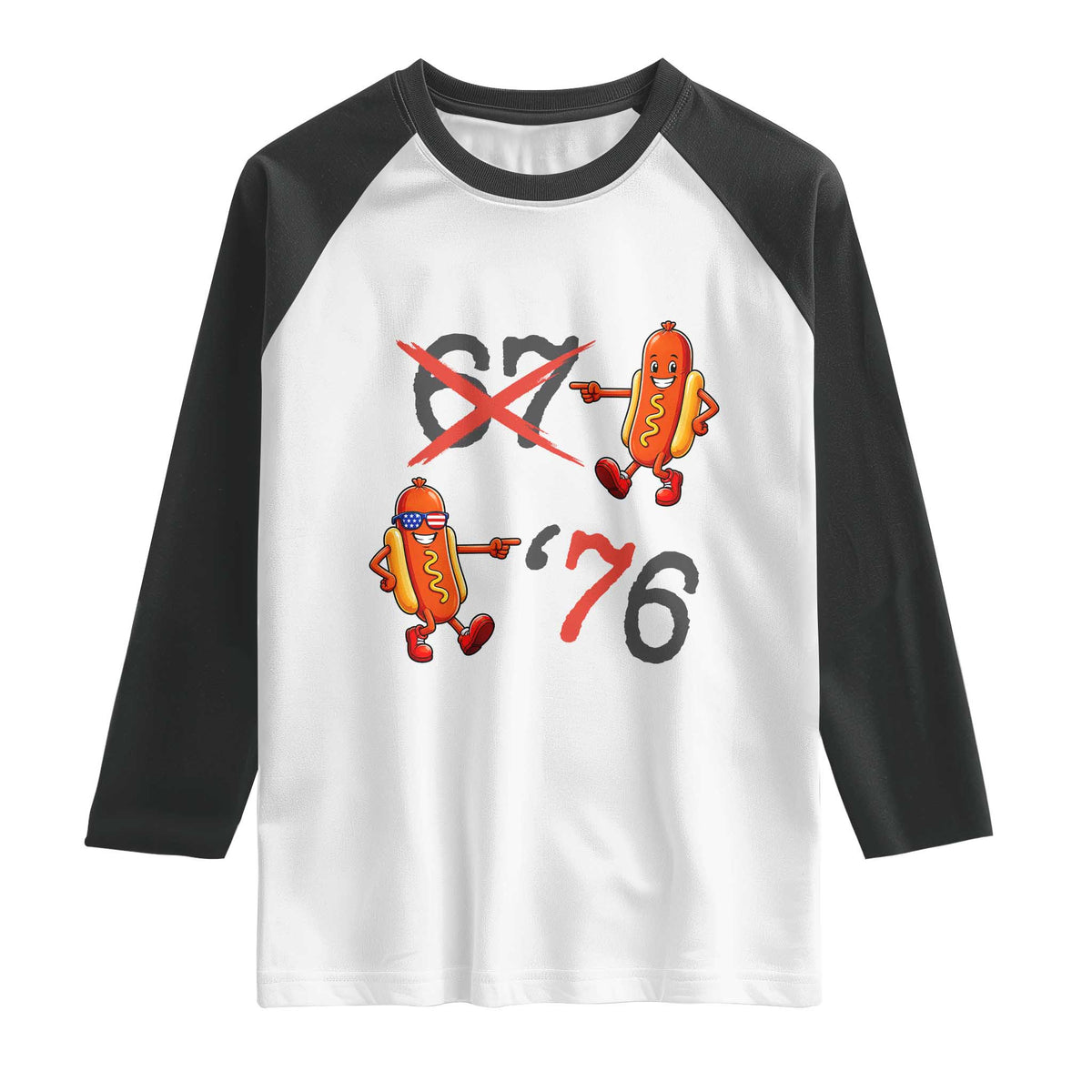 Funny 67 Meme Hot Dog Lover Raglan Shirt USA 250 BBQ Celebration