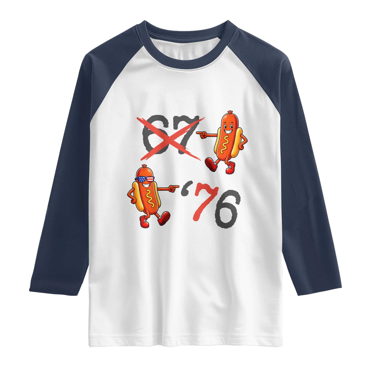 Funny 67 Meme Hot Dog Lover Raglan Shirt USA 250 BBQ Celebration