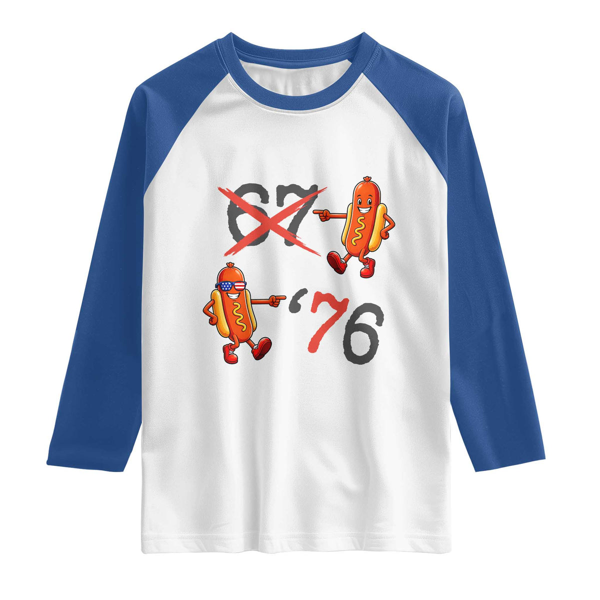Funny 67 Meme Hot Dog Lover Raglan Shirt USA 250 BBQ Celebration