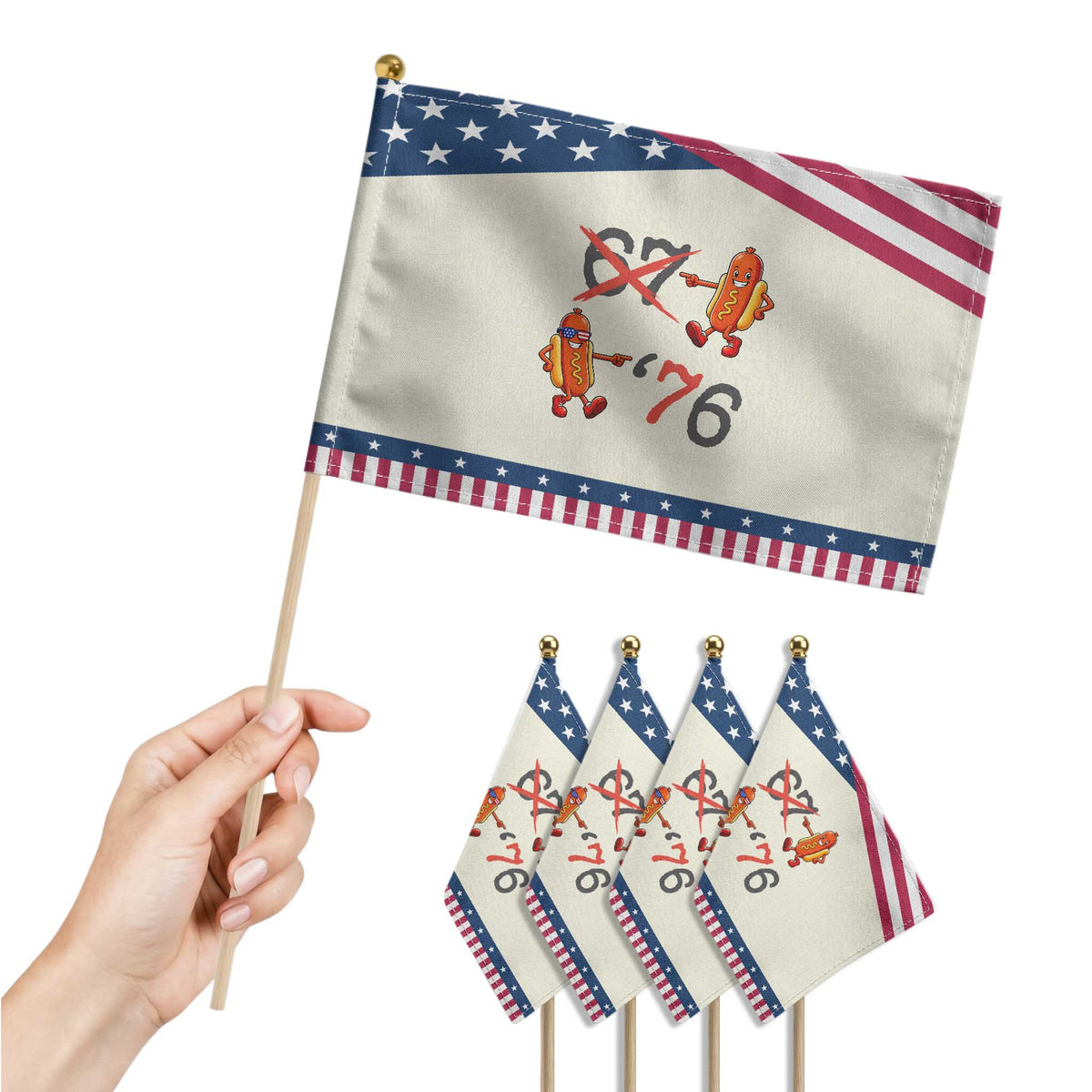 Funny 67 Meme Hot Dog Lover Patriotic Handheld Flag USA 250 BBQ Celebration