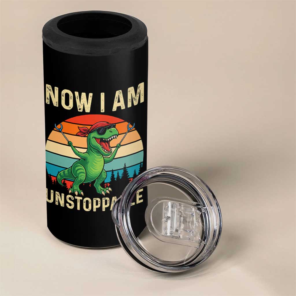 Now I Am Unstoppable 4 in 1 Can Cooler Tumbler Funny Mama Saurus Dinosaur