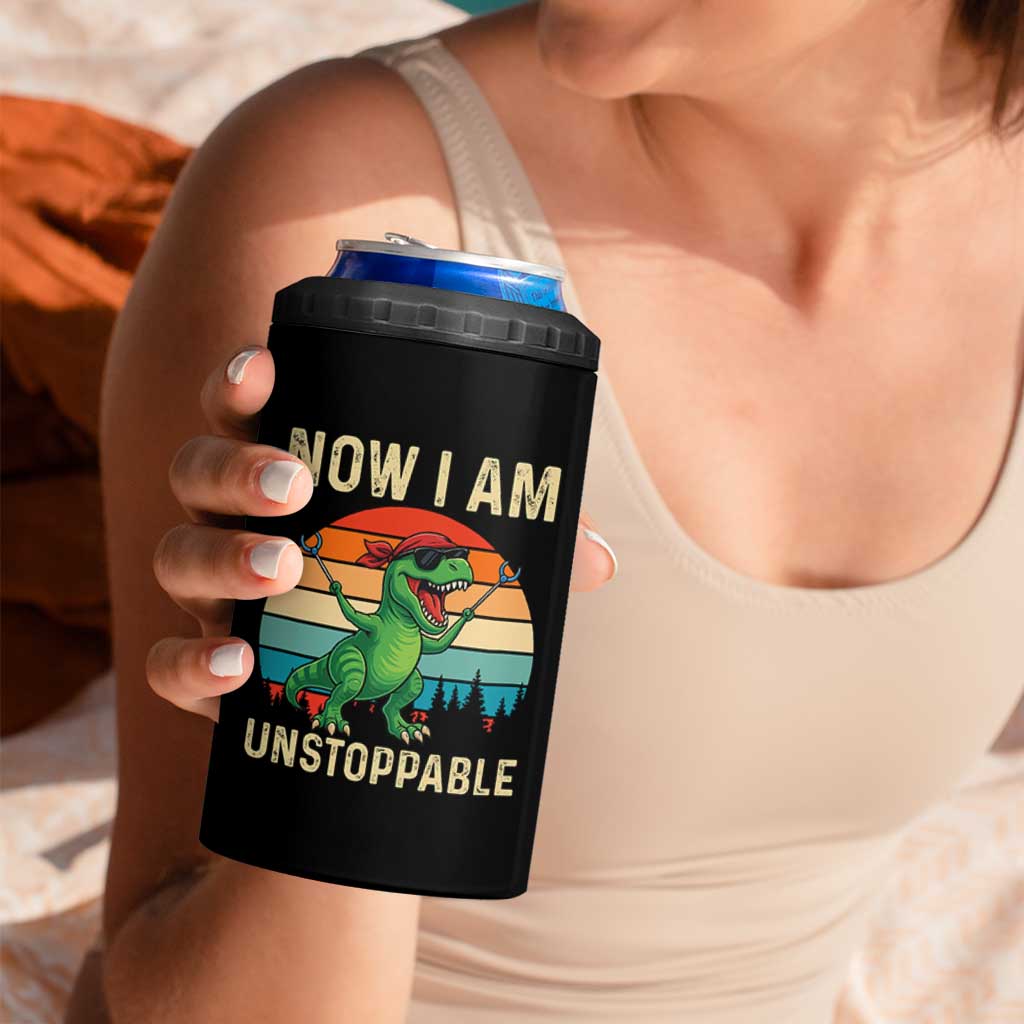 Now I Am Unstoppable 4 in 1 Can Cooler Tumbler Funny Mama Saurus Dinosaur