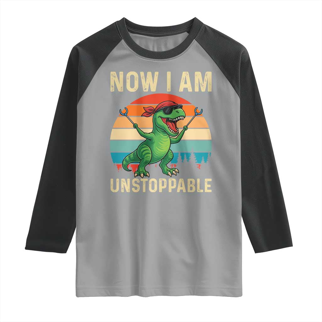Now I Am Unstoppable Raglan Shirt Funny Mama Saurus Dinosaur - Wonder Print Shop