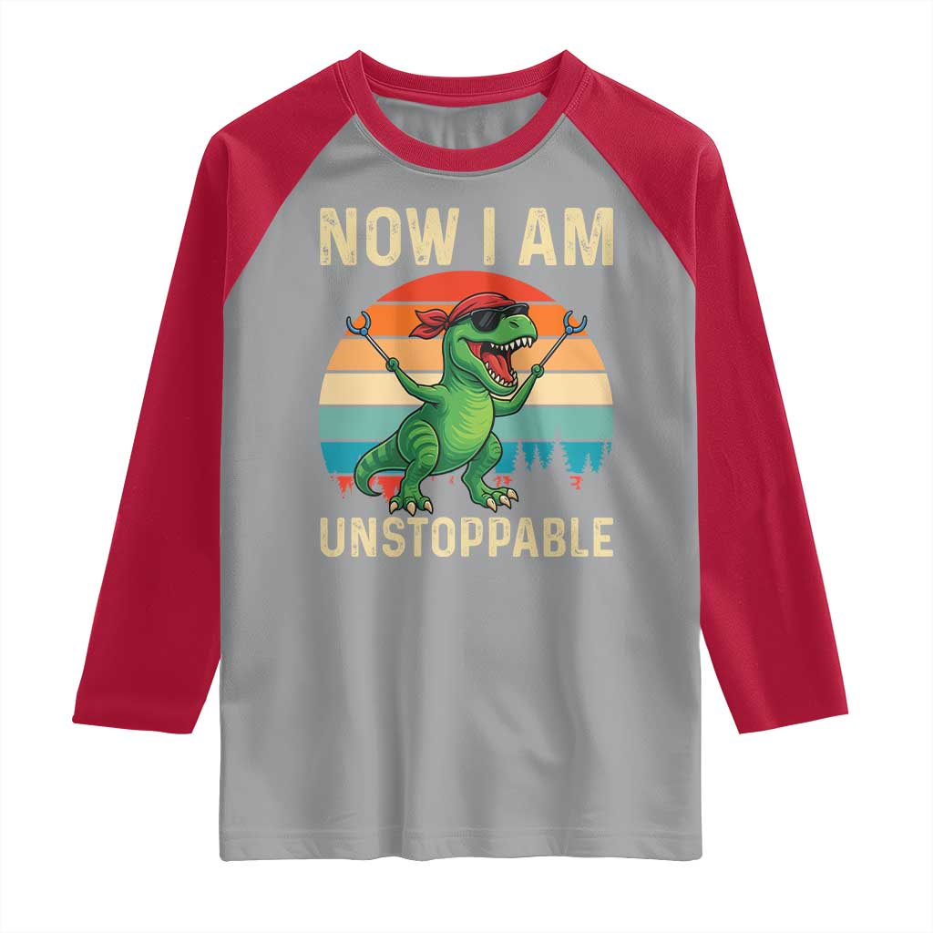 Now I Am Unstoppable Raglan Shirt Funny Mama Saurus Dinosaur - Wonder Print Shop