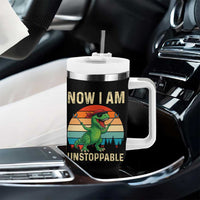 Now I Am Unstoppable Tumbler With Handle Funny Mama Saurus Dinosaur