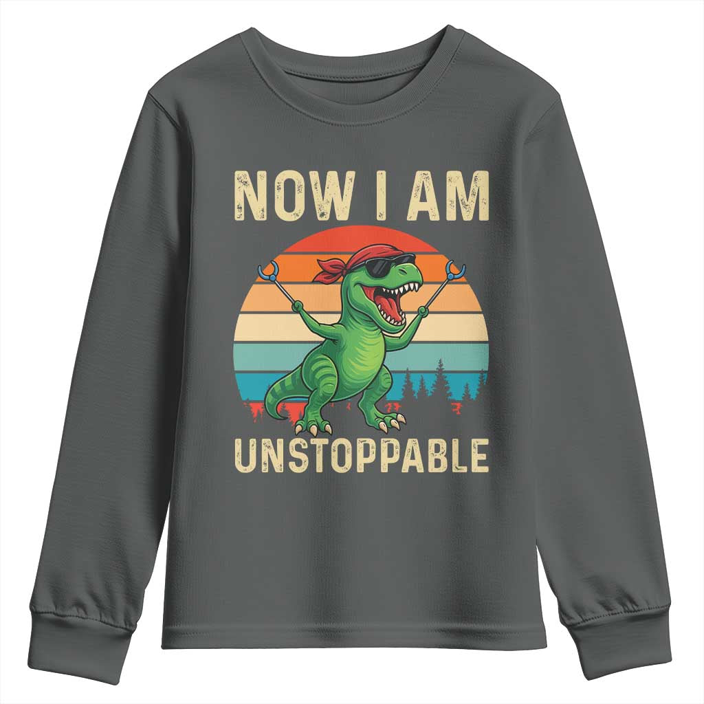 Now I Am Unstoppable Youth Sweatshirt Funny Mama Saurus Dinosaur - Wonder Print Shop