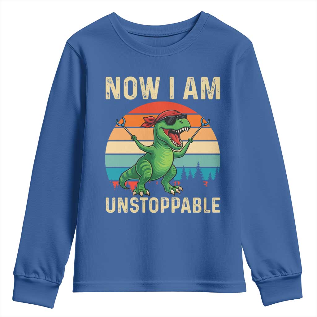 Now I Am Unstoppable Youth Sweatshirt Funny Mama Saurus Dinosaur - Wonder Print Shop