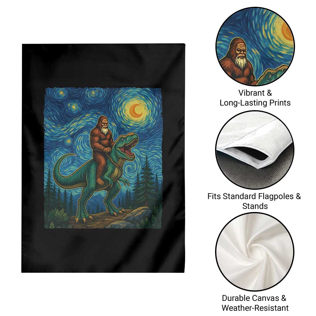 Bigfoot Dinosaur Garden Flag Funny Prehistoric Starry Night Van Gogh - Wonder Print Shop