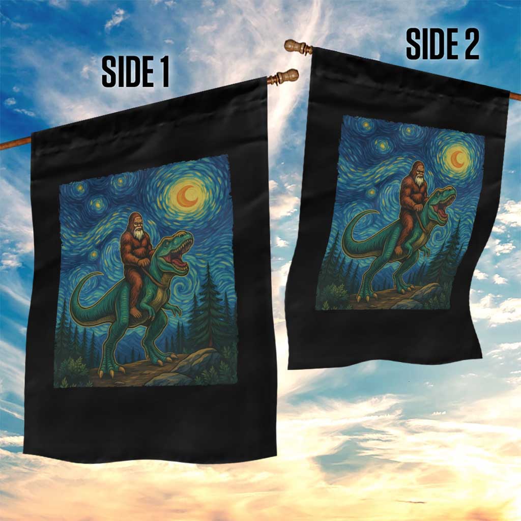 Bigfoot Dinosaur Garden Flag Funny Prehistoric Starry Night Van Gogh - Wonder Print Shop