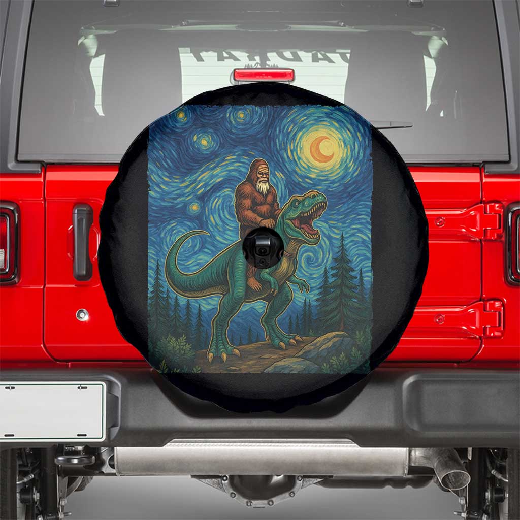 Bigfoot Dinosaur Spare Tire Cover Funny Prehistoric Starry Night Van Gogh - Wonder Print Shop