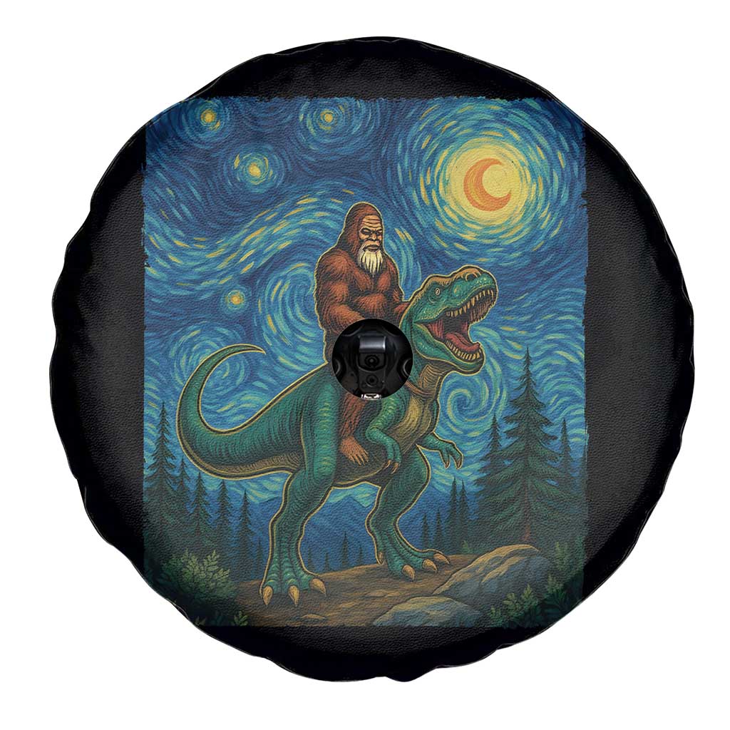 Bigfoot Dinosaur Spare Tire Cover Funny Prehistoric Starry Night Van Gogh - Wonder Print Shop
