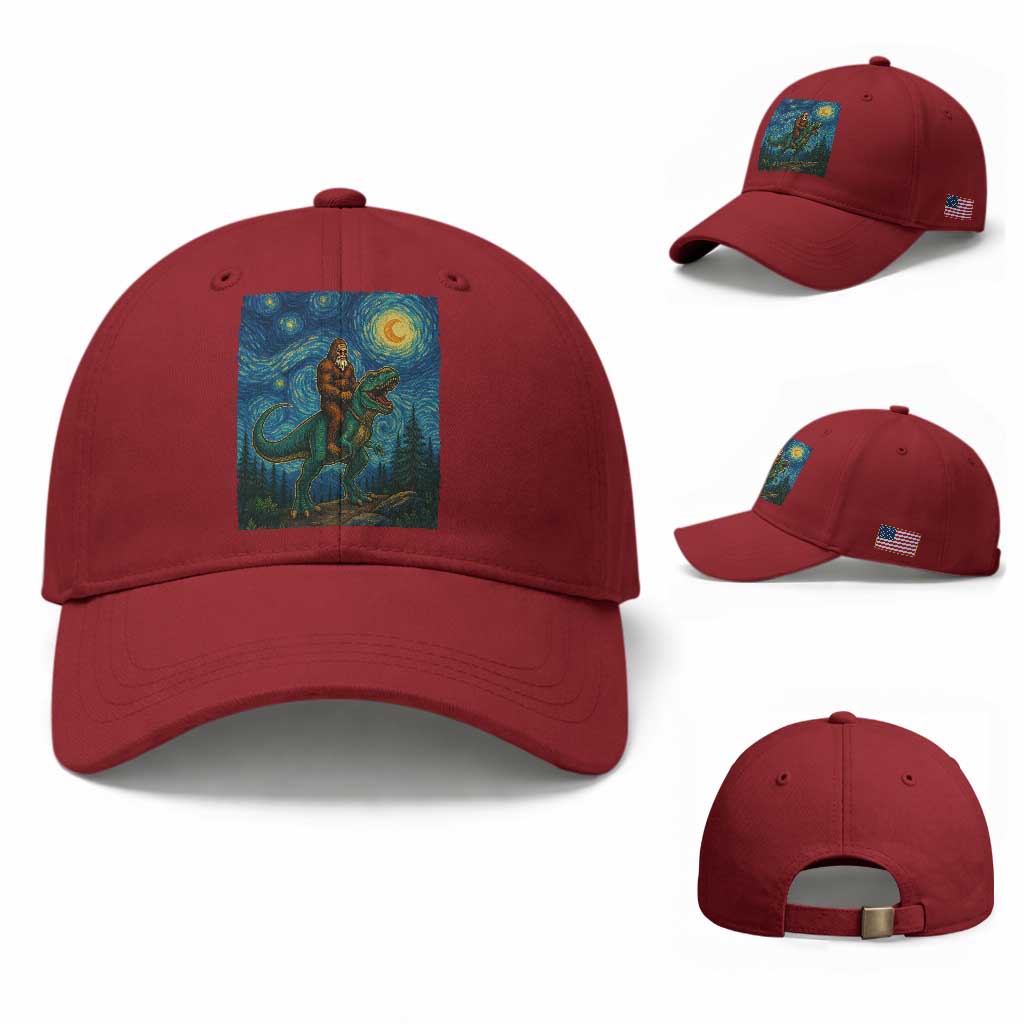 Bigfoot Dinosaur Baseball Cap Funny Prehistoric Starry Night Van Gogh