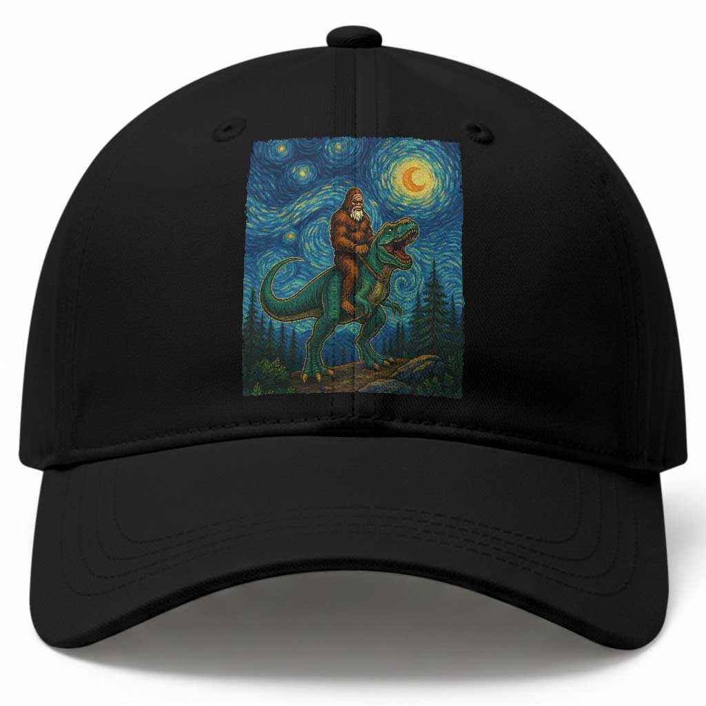 Bigfoot Dinosaur Baseball Cap Funny Prehistoric Starry Night Van Gogh