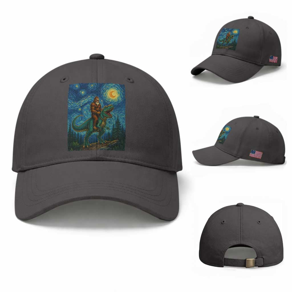 Bigfoot Dinosaur Baseball Cap Funny Prehistoric Starry Night Van Gogh