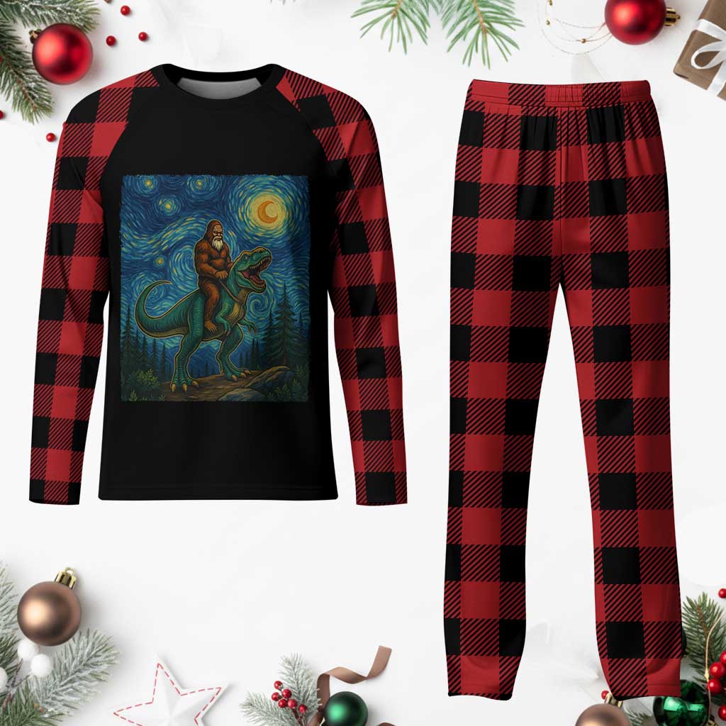 Bigfoot Dinosaur Plaid Pajama Set Funny Prehistoric Starry Night Van Gogh - Wonder Print Shop