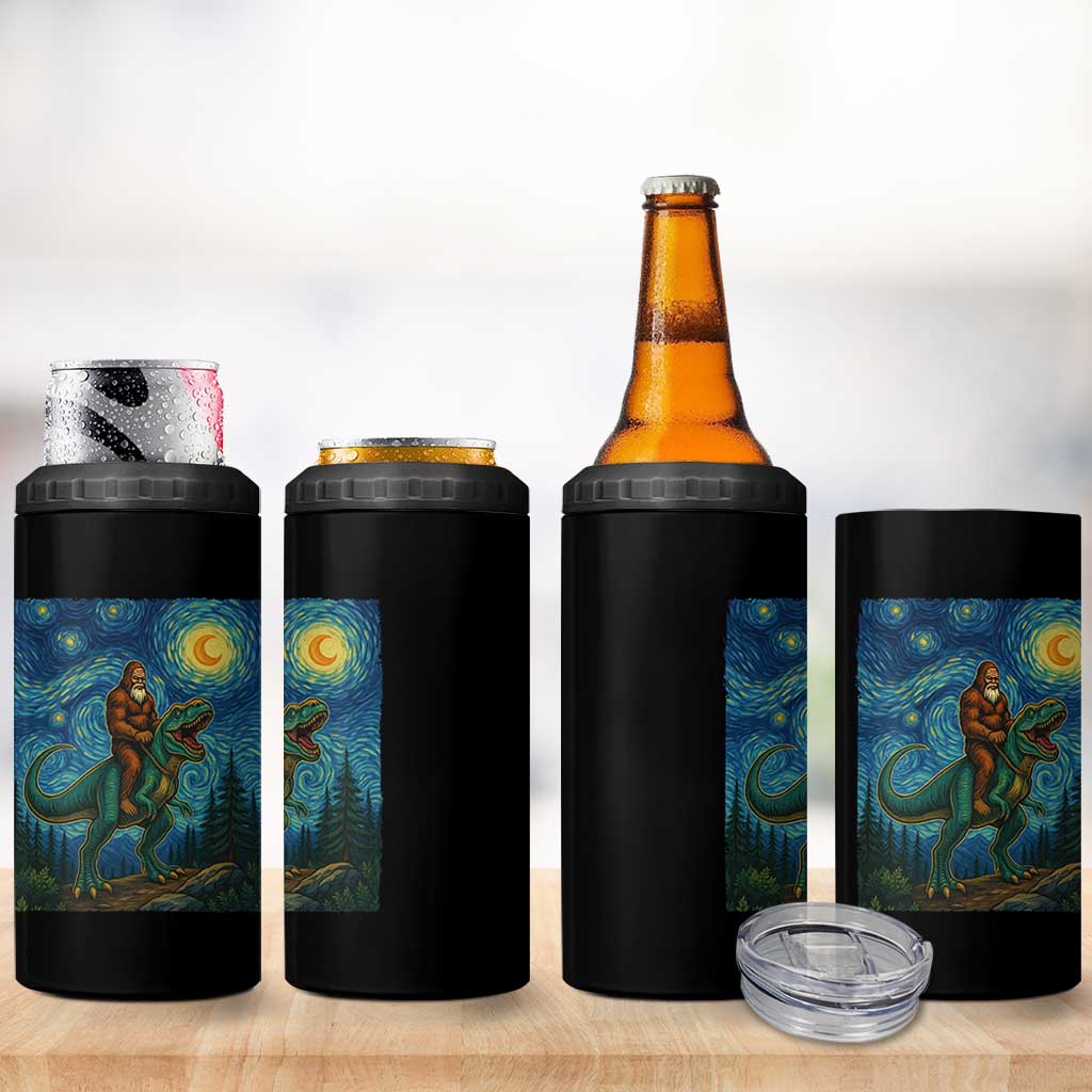 Bigfoot Dinosaur 4 in 1 Can Cooler Tumbler Funny Prehistoric Starry Night Van Gogh