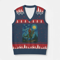 Bigfoot Dinosaur V-Neck Knit Sweater Vest Funny Prehistoric Starry Night Van Gogh - Wonder Print Shop