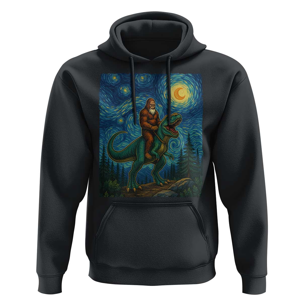 Bigfoot Dinosaur Hoodie Funny Prehistoric Starry Night Van Gogh - Wonder Print Shop