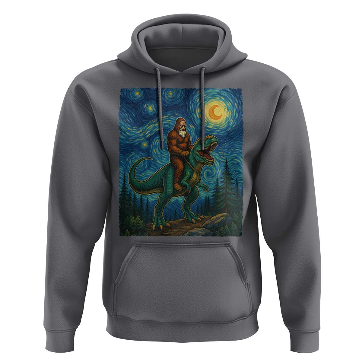 Bigfoot Dinosaur Hoodie Funny Prehistoric Starry Night Van Gogh - Wonder Print Shop