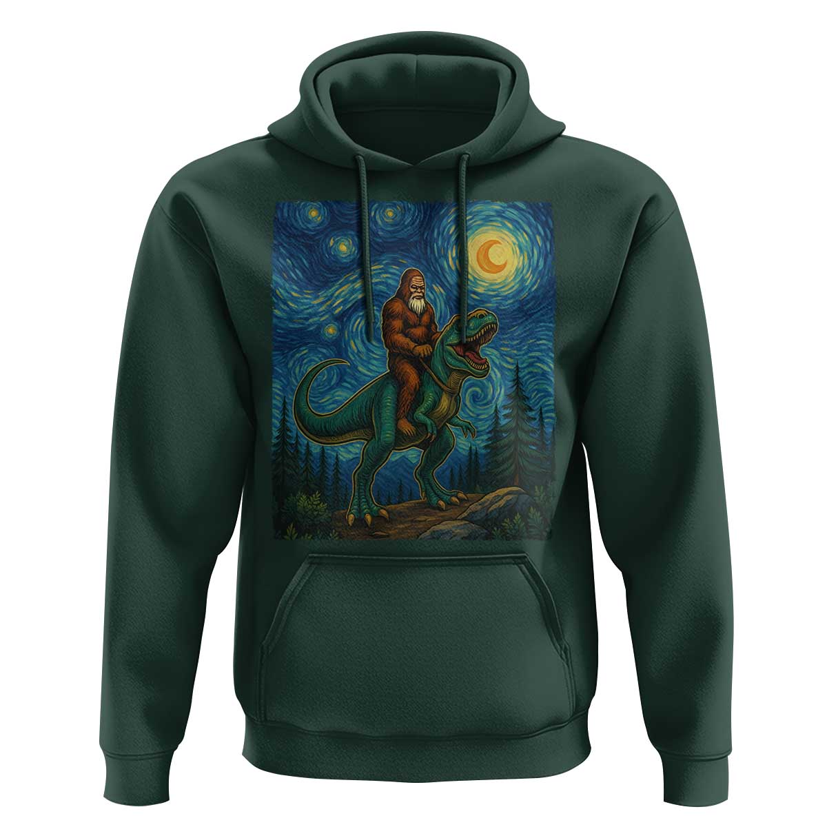 Bigfoot Dinosaur Hoodie Funny Prehistoric Starry Night Van Gogh - Wonder Print Shop