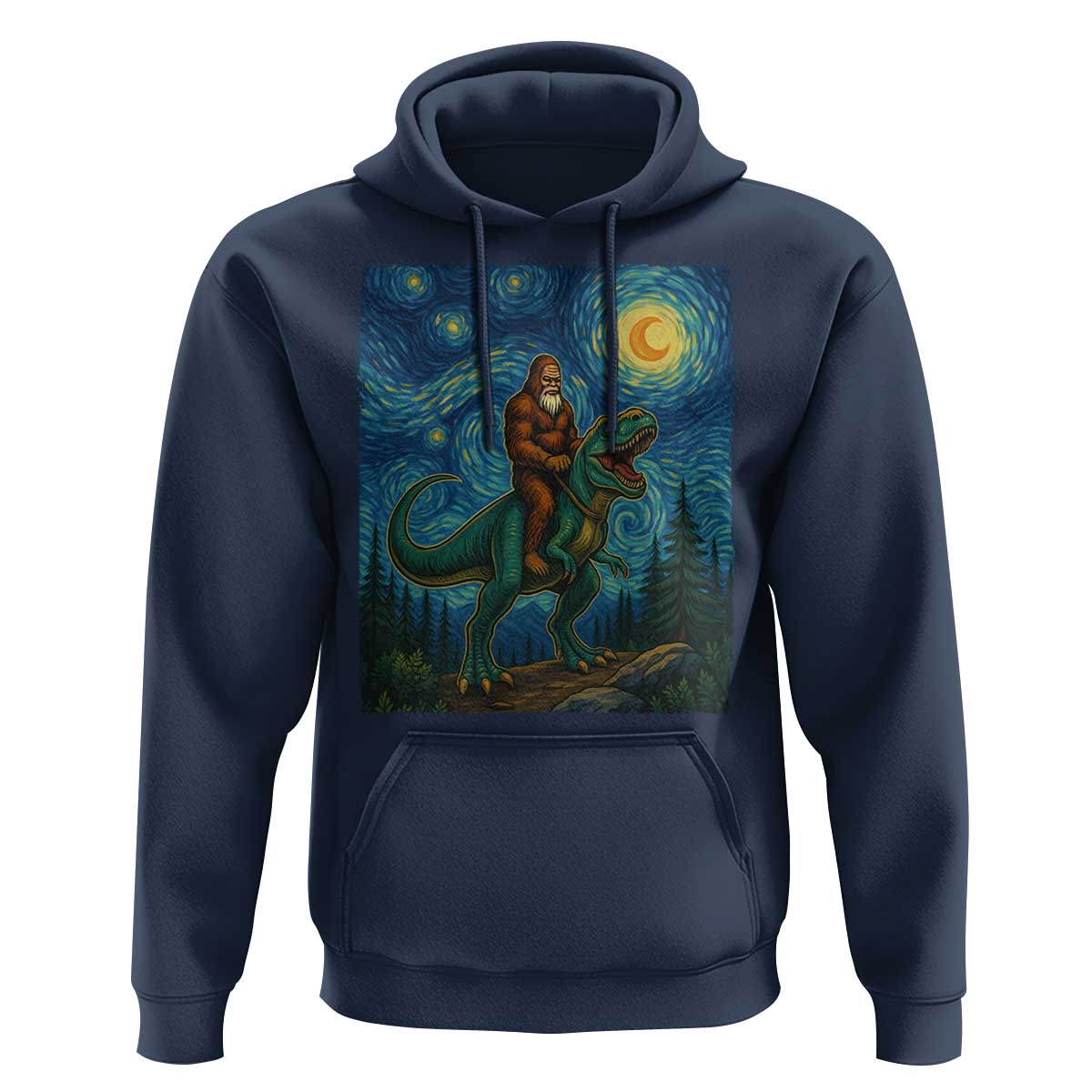 Bigfoot Dinosaur Hoodie Funny Prehistoric Starry Night Van Gogh - Wonder Print Shop