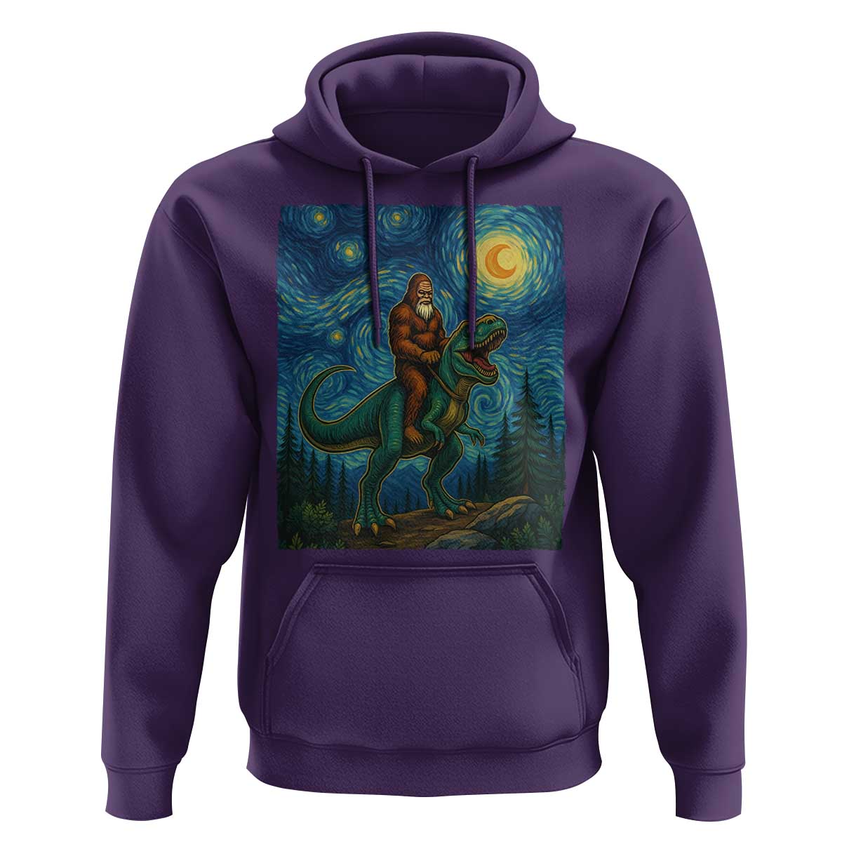 Bigfoot Dinosaur Hoodie Funny Prehistoric Starry Night Van Gogh - Wonder Print Shop